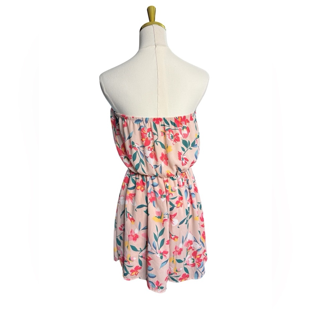 Strapless Pink Floral Tie-Front Romper - Picture 3 of 5